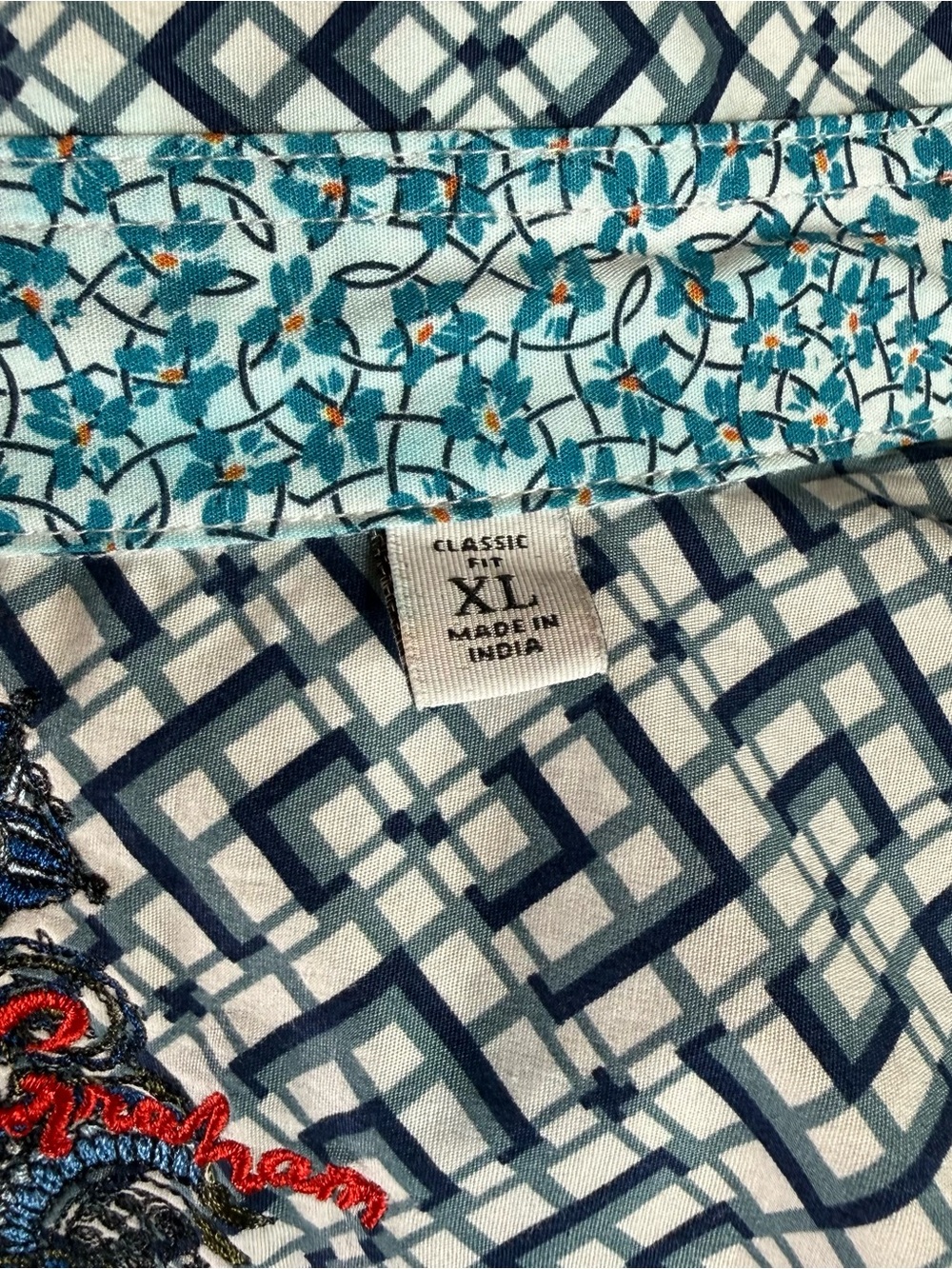 Robert Graham Classic Fit XL Geometric Print Button Down Shirt Blue Teal - Picture 5 of 16